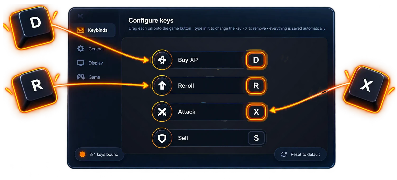 The macosemulator key editor: key pills dragged onto the buttons of a real game